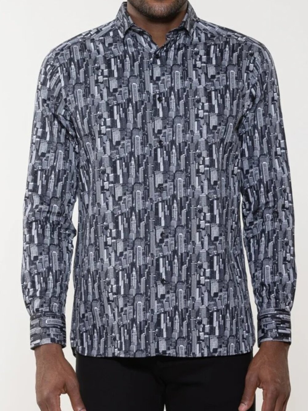 Luchiano Visconti Black City Scape Printed Shirt